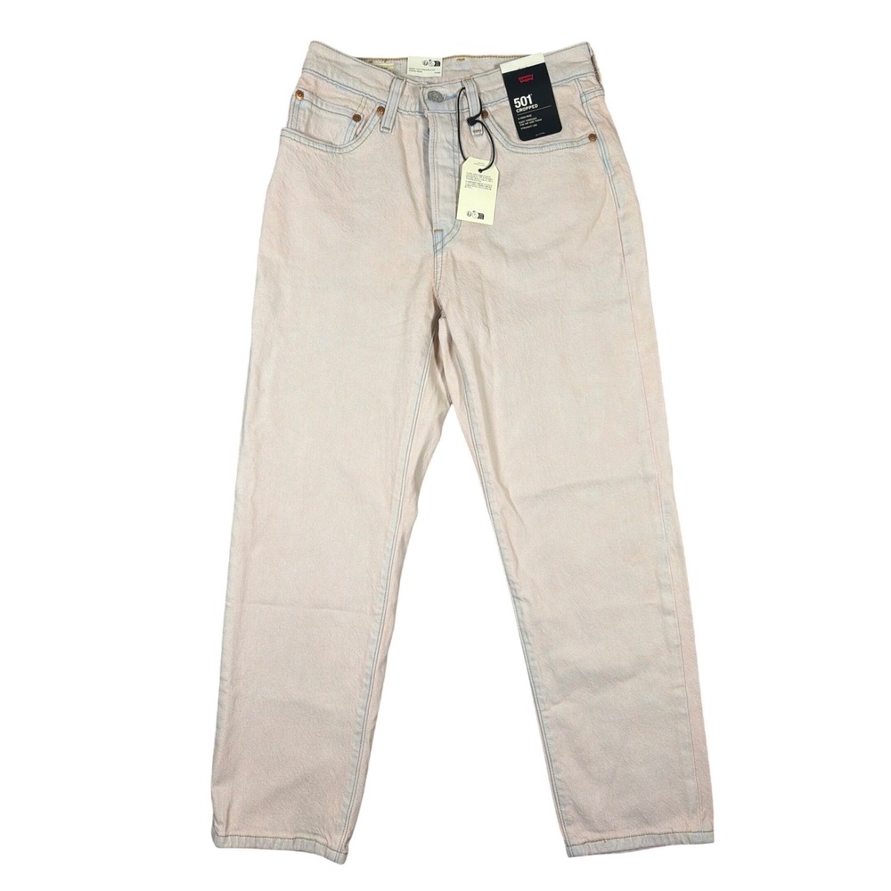 Levi's Premium 501 Cropped Jeans Womens 26x26 High Rise Straight Pale Pink NWT